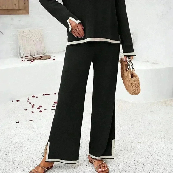 Black Casual Women's Holiday Leisure Color-Blocking Edging Long Sleeve Top - Picture 4 of 7